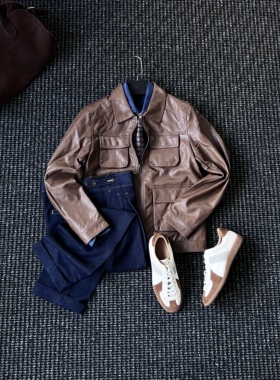 CssuGent绅士高端多口袋皮夹克男秋冬高级感美拉德休闲皮衣外套潮