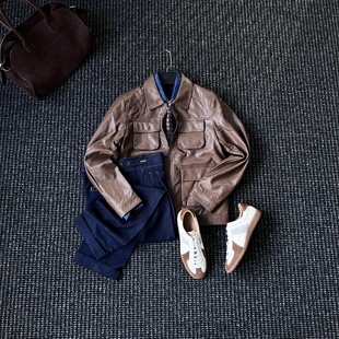 CssuGent绅士高端多口袋皮夹克男秋冬高级感美拉德休闲皮衣外套潮