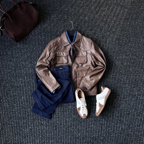 绅士高端多口袋皮夹克男