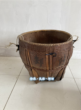 民俗老物件老竹筐茶叶筐农村柳编篮筐田园风怀旧中式装饰摆件展览