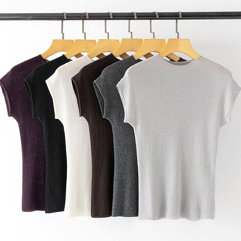 无缝一体60支精纺扬子羊毛针织衫短袖高级设计感百搭修身女打底衫,女装/女士精品,毛针织衫,淘宝优惠券,粉丝福利购,淘宝优惠卷