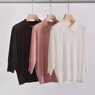 25早秋新款 上衣女 POLO领纯色宽松套头薄款 百搭羊毛针织衫