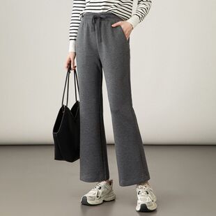 莫代尔棉九分喇叭裤女春秋2025新款高腰显瘦直筒微喇裤灰色运动裤