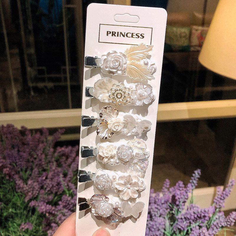 珍珠玫瑰花奶油胶diy发夹材料包无痕刘海夹网红蝴蝶结头饰手工