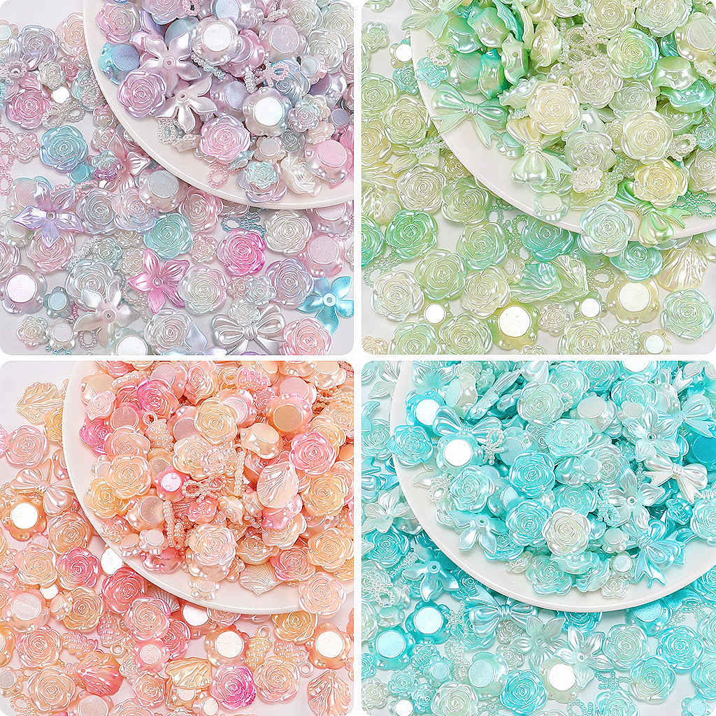 渐变色系珍珠花朵彩色奶油胶diy材料手工制作装饰百搭点缀亮色