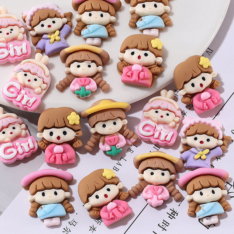 卡通girl女孩创意树脂小配件奶油胶手机壳diy材料手工制作装饰物