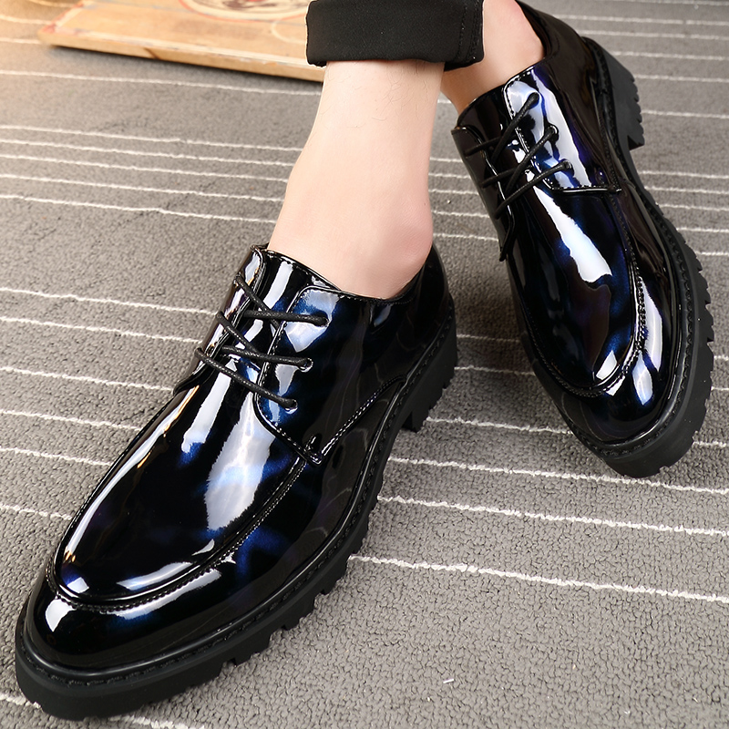 夏季英伦潮流男士内增高亮面皮鞋