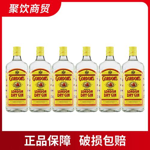 哥顿6瓶金酒装英国GORDON’S毡酒杜松子酒金酒洋酒40度