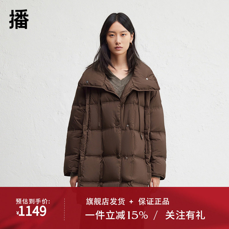 播商场同款保暖中长款高领方格绗缝24冬新款羽绒服女BDR4RD4122