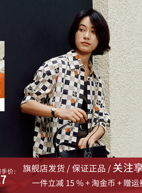 播商场同款翻领印花衬衫女24春秋休闲宽松纯棉衬衣BDR3CD1710