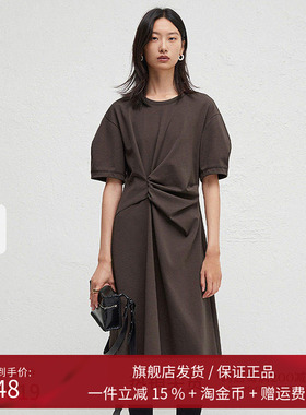 播商场同款圆领连衣裙女2024春秋收腰显瘦气质长裙BDR3LD1985