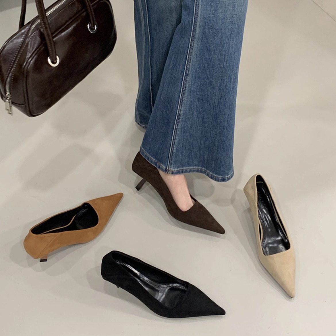 尖头高级感百搭高跟鞋女2025年春秋新款仙女风细跟尖头浅口中跟鞋,女鞋,浅口单鞋,淘宝优惠券,粉丝福利购,淘宝优惠卷