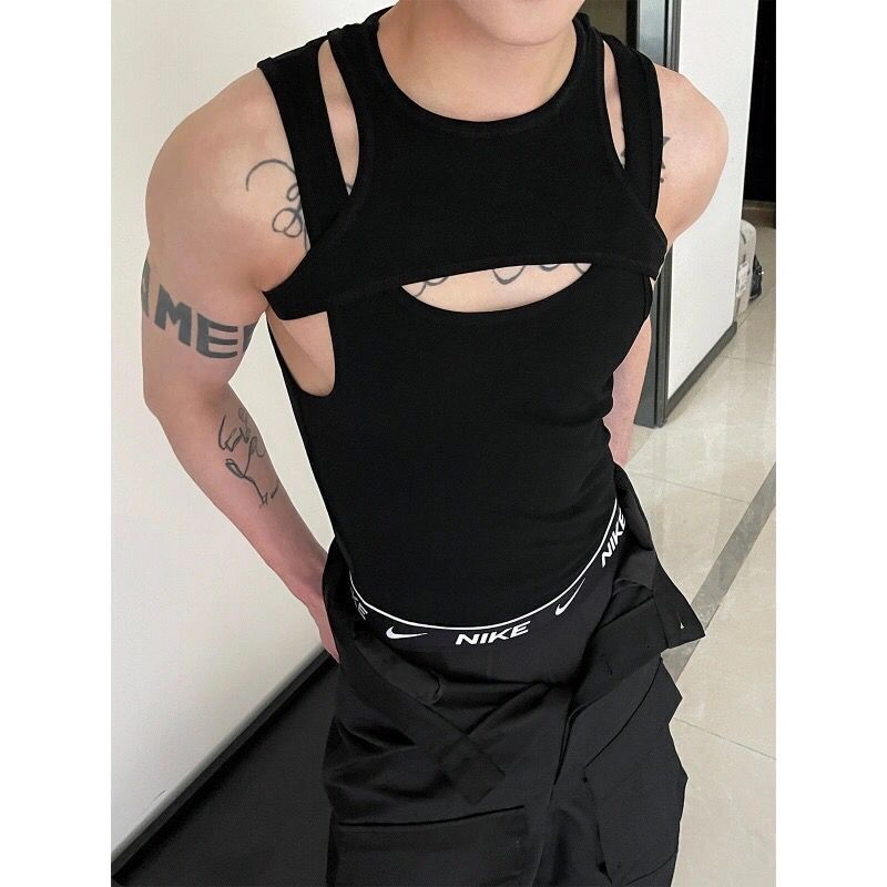 运动纯色背心男士夏季无袖宽松潮牌健身纯棉坎肩T恤马甲打底速干