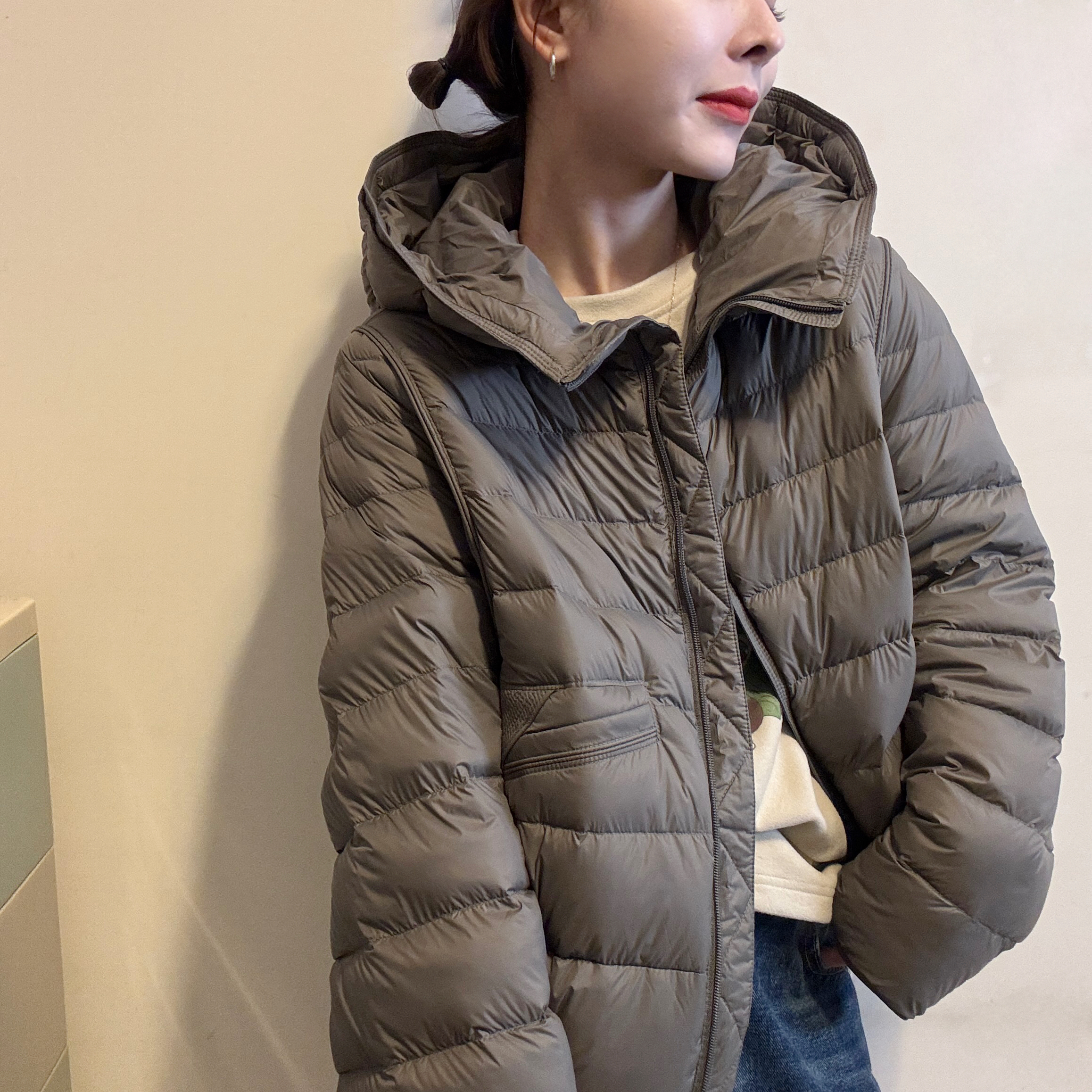 欧洲站2025冬季新款连帽拉链净版长袖小个子百搭韩系羽绒服外套潮