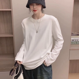 新款 纯色舒适棉T恤上衣女百搭打底衫 欧洲站2022冬季 圆领长袖 净版