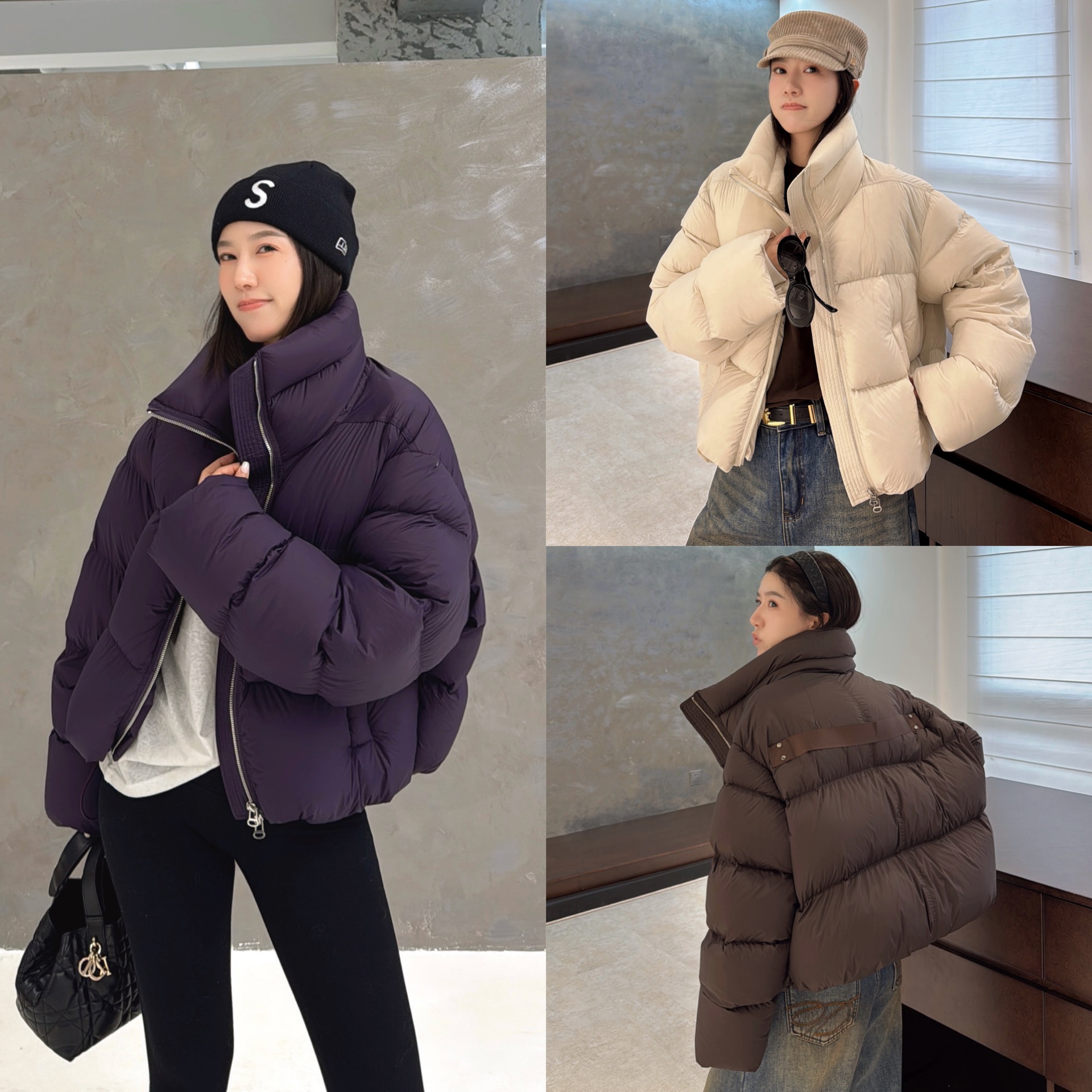 欧洲站2025冬季欧货立领落肩云朵蓬松感后背飘带短款90白鸭绒外套