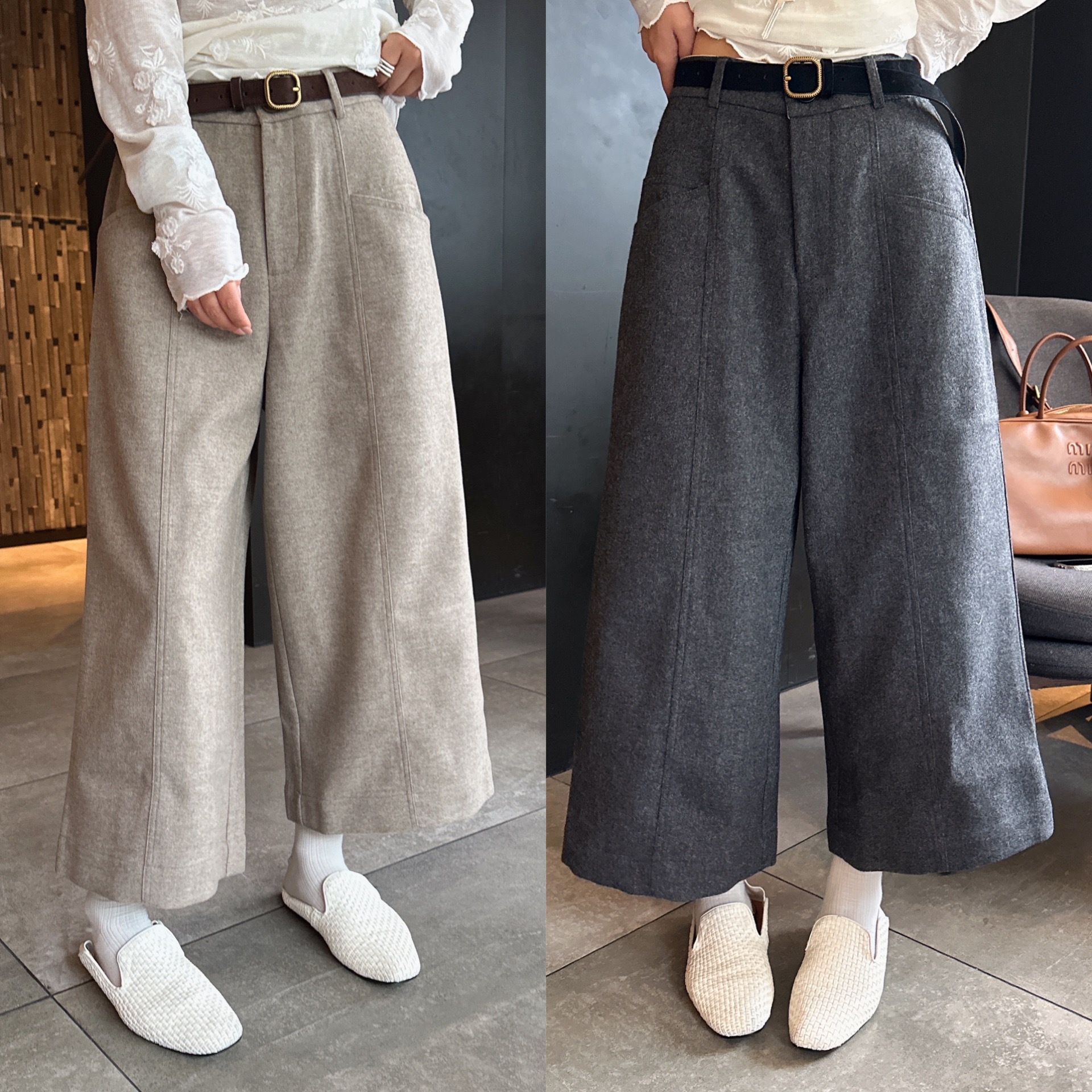 欧洲站2025秋季高腰配腰带直筒前压线羊毛呢九分裤韩系休闲裤女裤