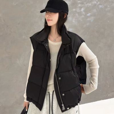 欧洲站2025冬季洋气立领盖袖后背羊绒拼接时髦款鸭绒马甲外套潮