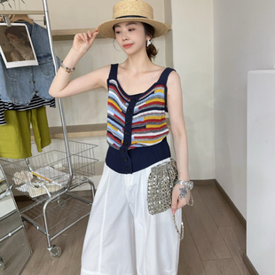 新款 欧洲站2025夏季 甜酷时髦精百搭吊带针织背心渐变色外穿上衣潮