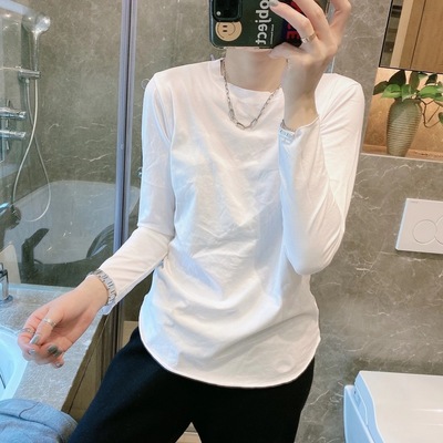 欧洲站2021秋季圆领圆弧T恤衫
