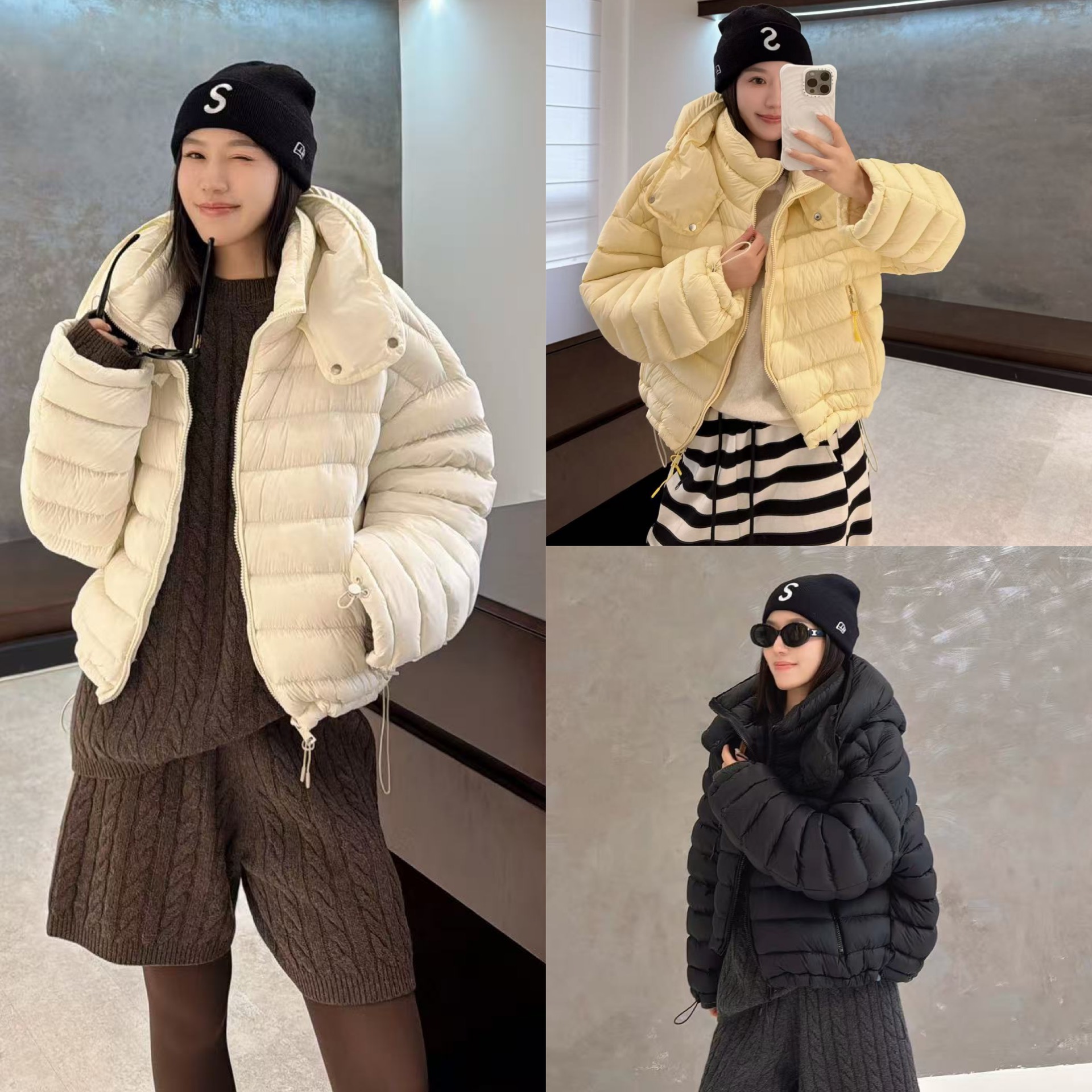 欧洲站2025冬季欧货连帽糖果色袖口抽绳短款蓬松鹅绒羽绒服外套潮