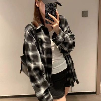 幂式穿搭格子衬衫慵懒春秋复古宽松新款休闲夏季外套薄款衬衣