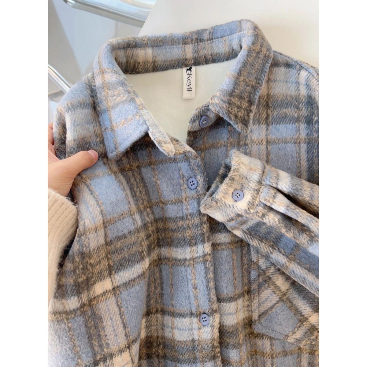 美式复古慵懒酒红色磨毛格子衬衫外套女秋冬款宽松百搭中长款衬衣