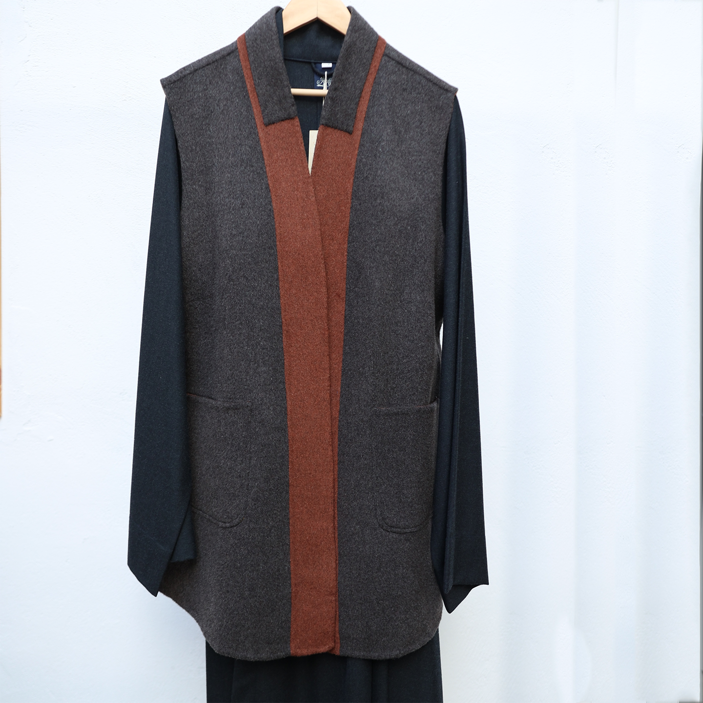 嘉华裟双面羊绒马甲僧服秋冬宽松中长款棕色软实力风大褂外套深灰