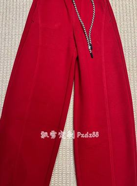 25冬新款高腰弯刀休闲裤女宽松抽绳束脚红色百搭显瘦加绒糯米裤
