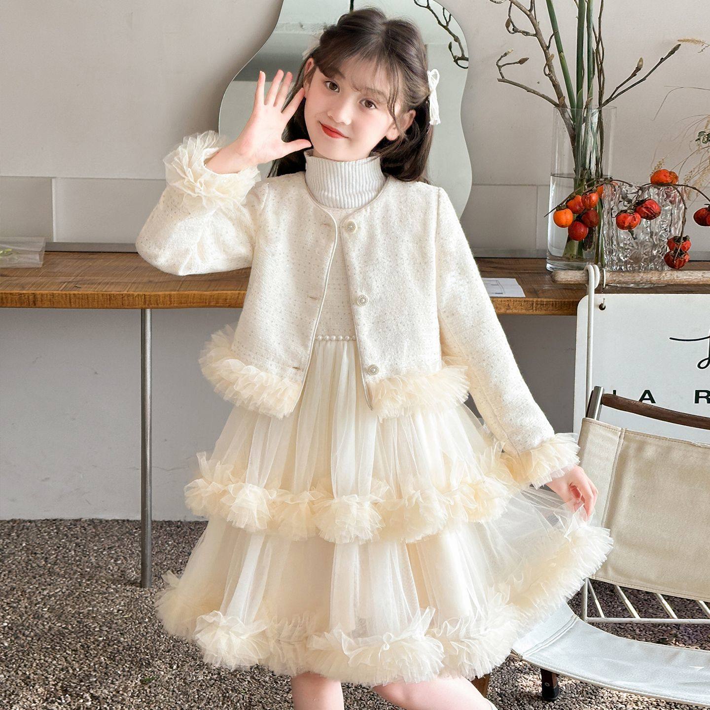 ABC女童小香风套装裙冬装2025新款洋气儿童网红连衣裙女孩网纱公,童装/婴儿装/亲子装,儿童运动套装,淘宝优惠券,粉丝福利购,淘宝优惠卷