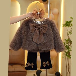 ABC女童冬季新款2024洋气夹棉加厚草草外套针织打底衫加绒雪尼尔