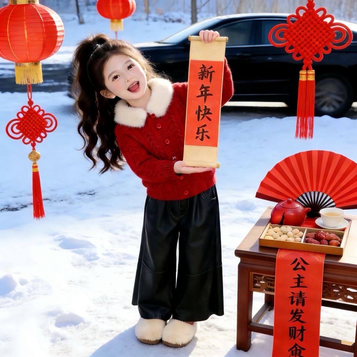 ABC女童秋冬爆款毛领红色毛衣一体绒皮裤两件套女大童新年喜庆套,童装/婴儿装/亲子装,儿童运动套装,淘宝优惠券,粉丝福利购,淘宝优惠卷