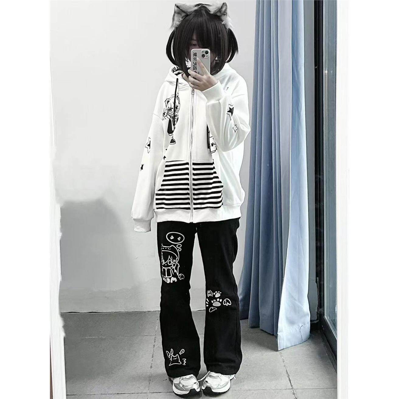 ABC日系萌感宅宅拼色条纹加绒卫衣女秋冬外套可爱亚文化二次元连,女装/女士精品,卫衣/绒衫,淘宝优惠券,粉丝福利购,淘宝优惠卷