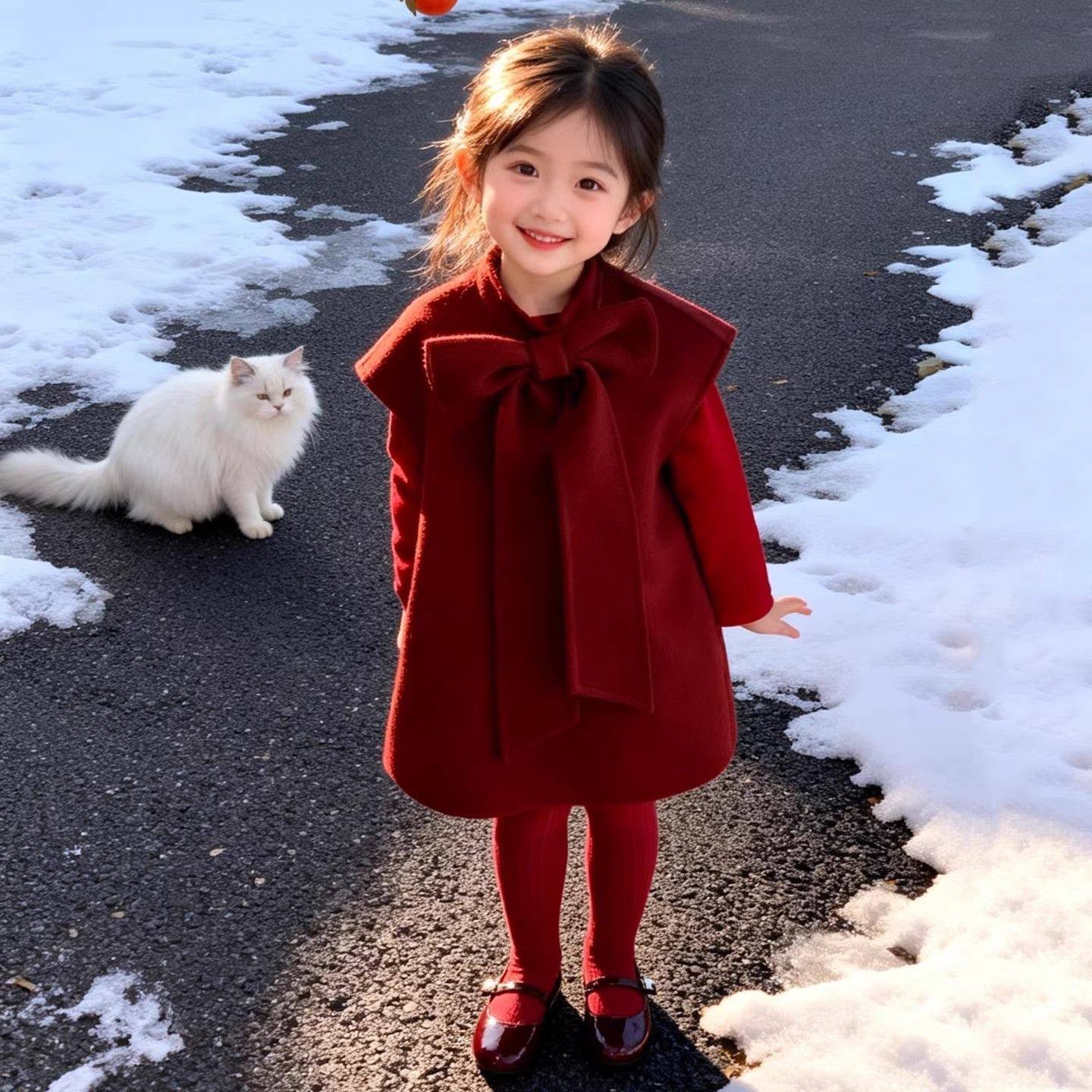 ABC韩版女童2025冬季新款小香风红色蝴蝶结毛呢背心裙小女孩公主,童装/婴儿装/亲子装,儿童运动套装,淘宝优惠券,粉丝福利购,淘宝优惠卷