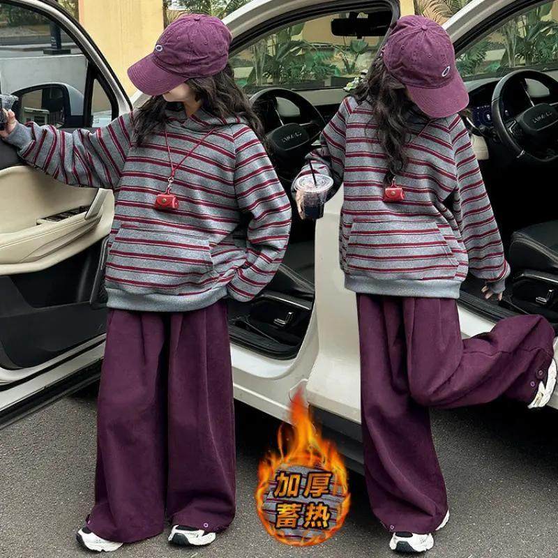 ABC女童秋冬季套装2025新款女宝宝条纹加绒加厚卫衣保暖休闲裤两,童装/婴儿装/亲子装,儿童运动套装,淘宝优惠券,粉丝福利购,淘宝优惠卷