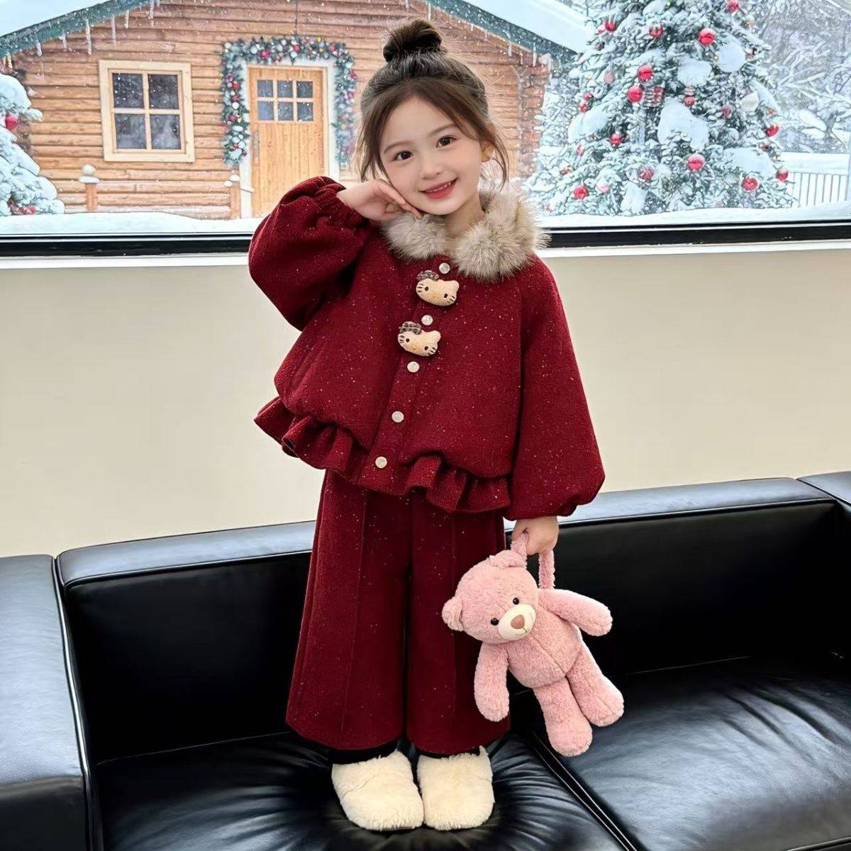 ABC女童冬季加绒加厚保暖两件套2025新款女孩毛领上衣假两件裤子,童装/婴儿装/亲子装,儿童运动套装,淘宝优惠券,粉丝福利购,淘宝优惠卷