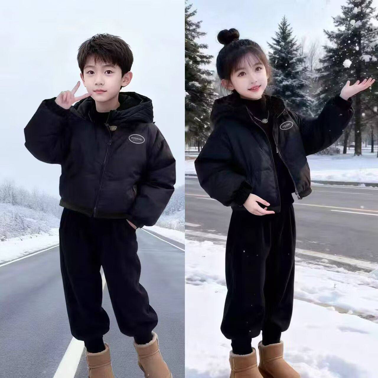 ABC女童冬装加绒加厚套装2025新款韩版洋气中大童男孩秋冬棉服两,童装/婴儿装/亲子装,儿童运动套装,淘宝优惠券,粉丝福利购,淘宝优惠卷