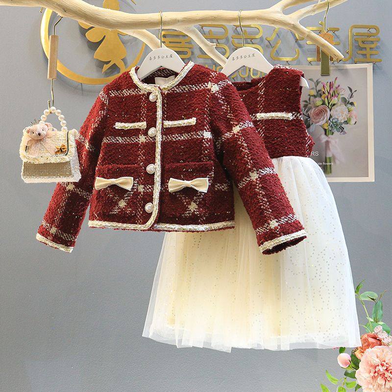 ABC女童套装2025冬新款小香风加绒加厚花呢外套网纱背心裙儿童两,童装/婴儿装/亲子装,儿童运动套装,淘宝优惠券,粉丝福利购,淘宝优惠卷