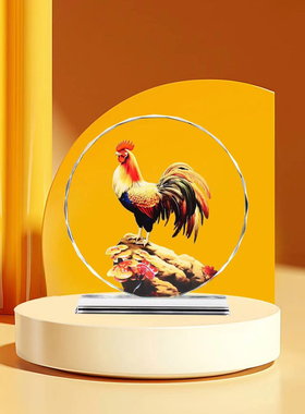 大红公鸡画水晶摆件家居办公室招财镇宅玄关客厅装饰摆台