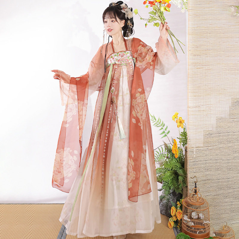 花朝记成人汉服重工刺绣唐制一片式齐胸襦裙超仙摄影女仙套装