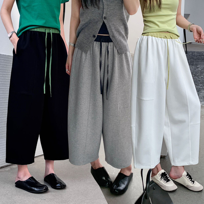 桐桐佳春匹马棉高弹休闲弯刀裤女高腰宽松显瘦九分阔腿裤NV99005