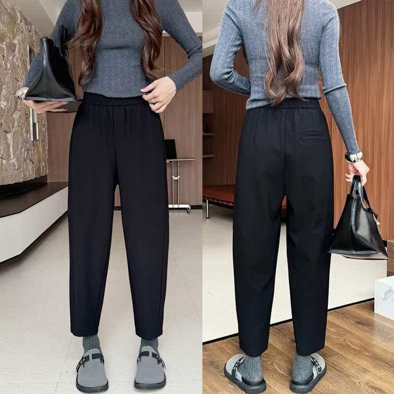 桐桐佳秋冬高弹休闲小脚萝卜裤女松紧腰厚料黑色宽松哈伦裤86061