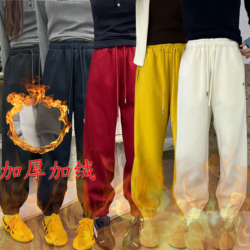 桐桐佳~冬季加绒运动卫裤女宽松显瘦收脚口哈伦裤松紧腰抽绳25085