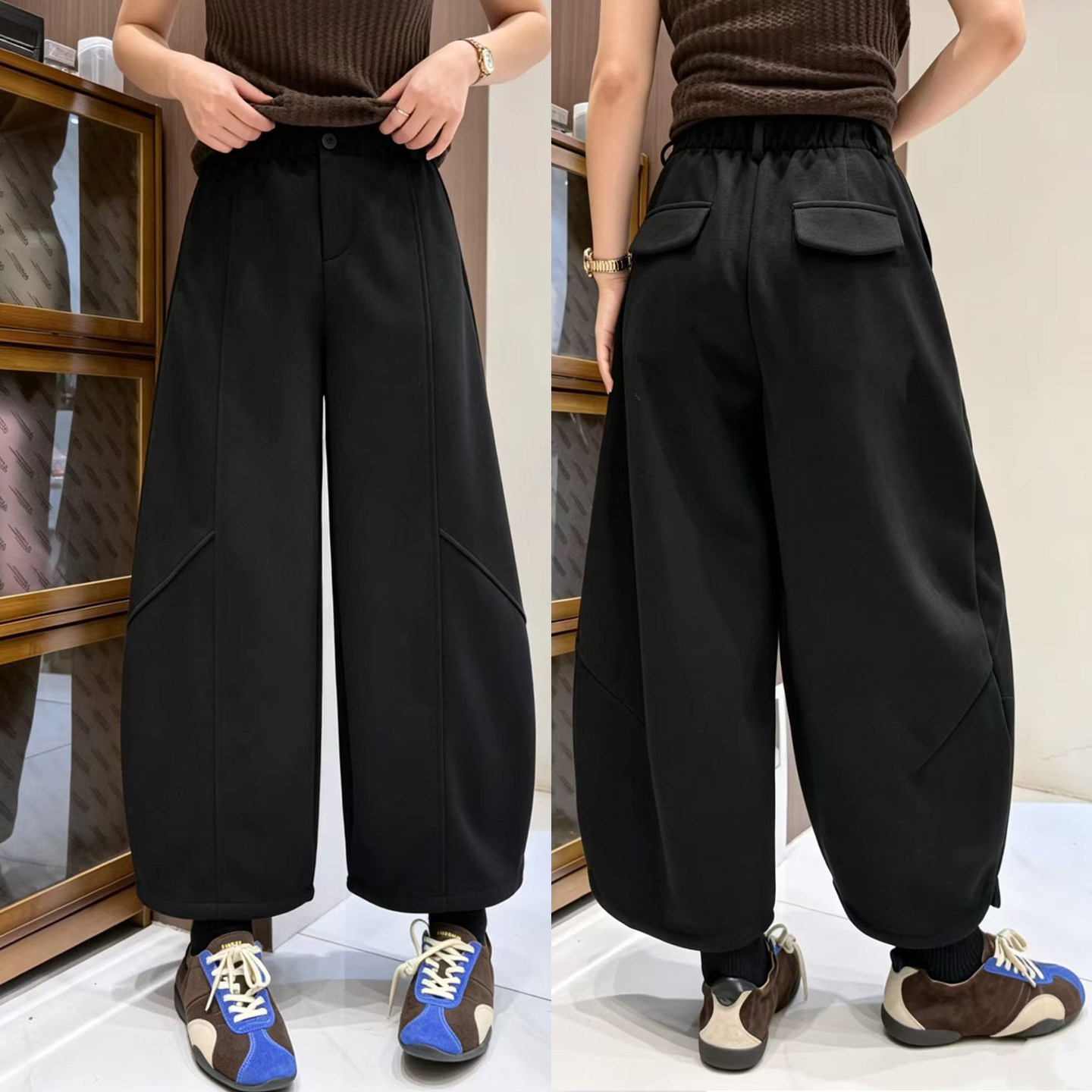 秋冬新款脚口侧开叉九分休闲女裤