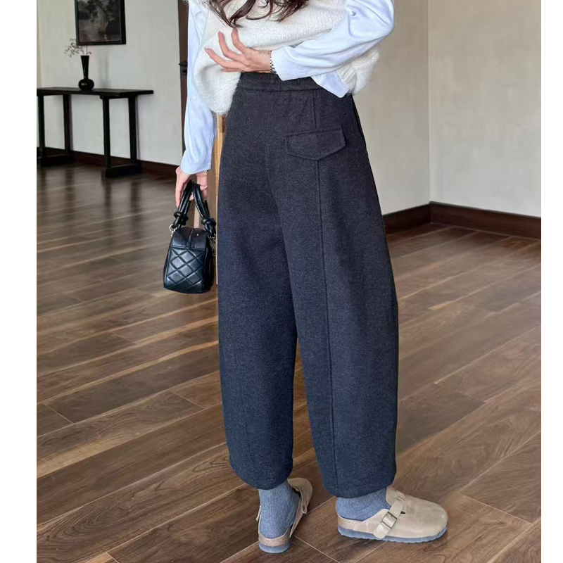 桐桐佳九分加绒休闲毛呢直筒裤