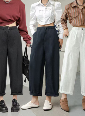 桐桐佳秋季新款抗皱休闲直筒裤宽松显瘦气球裤松紧腰哈伦裤25821