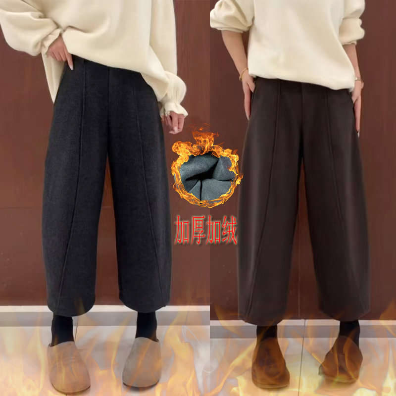 桐桐佳~冬季复合一体绒八分靴裤松紧腰显瘦山本裤小个子女裤86093