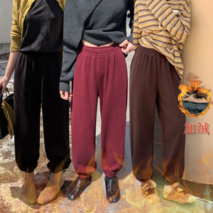 桐桐佳~冬季加绒收脚口运动卫裤女宽松显瘦哈伦裤休闲裤介麦95081