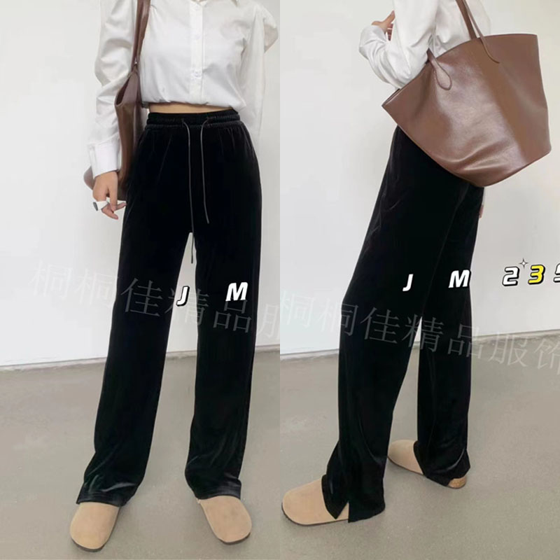 松紧腰百搭简谜金丝绒阔腿裤