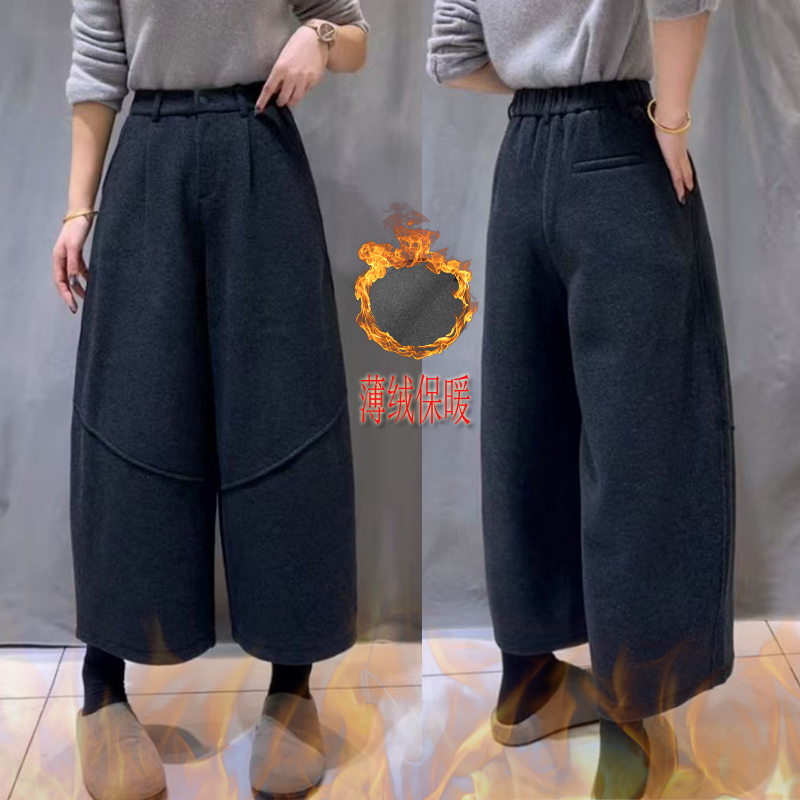 桐桐佳冬季毛呢加绒九分靴裤